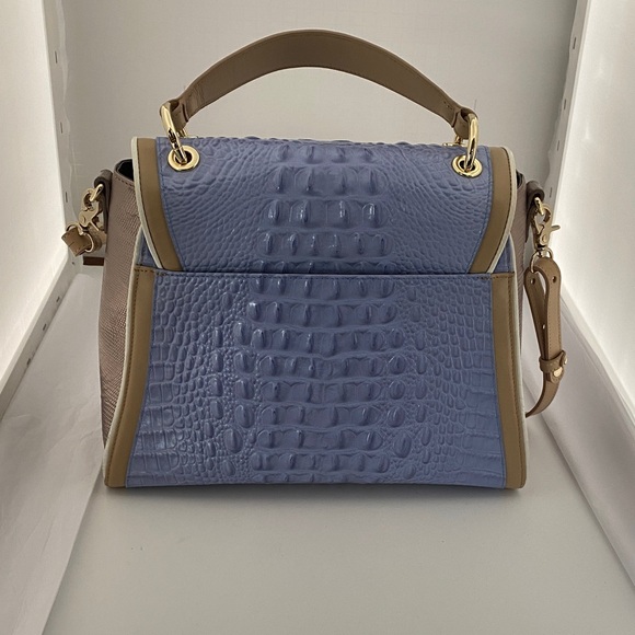 Lavender Croc-Embossed Top-Handle Satchel with Tan Trim - Picture 2 of 8